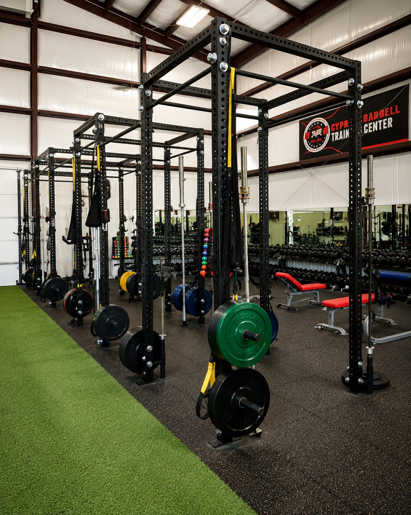Squat racks and free weights at Gym Cypress